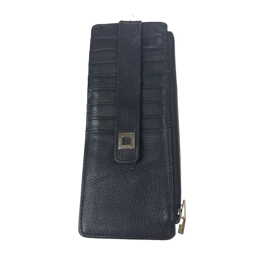 LODIS Julia Leather Slim Wallet ID Credit Card Holder Cash Zip Pouch Pocket EUC